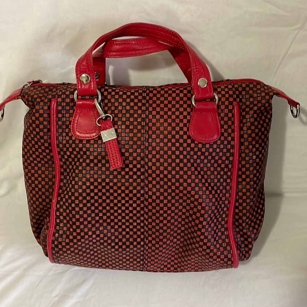 B Collective Red Embossed Checked Large Purse